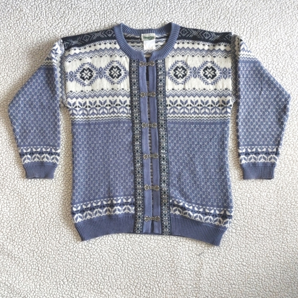 Cottage Cove Vintage Fair Isle Knit Cardigan Silvertone Metal Claw Clasp…
